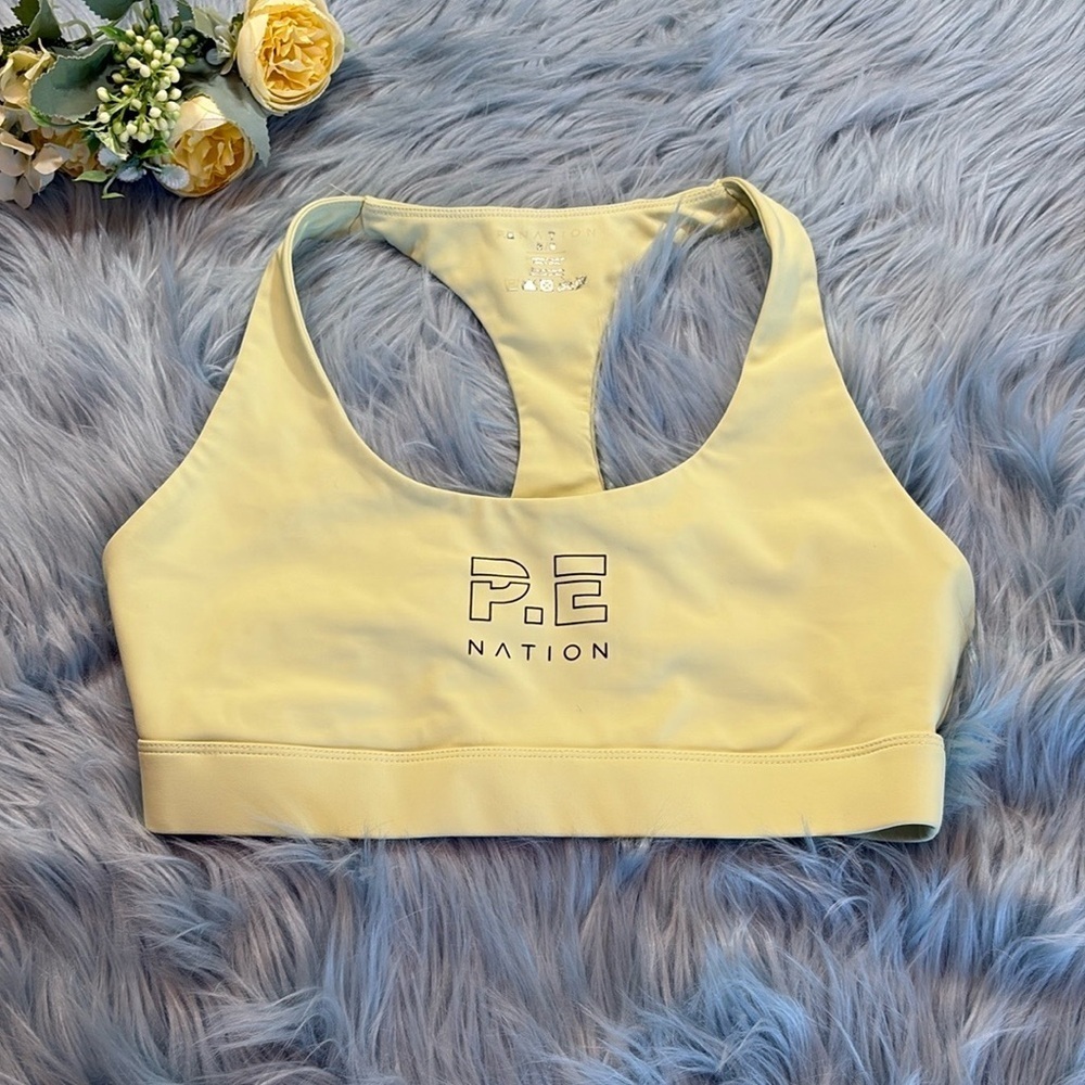 P.E Nation Logo Butter Yellow Sports Bra sz M